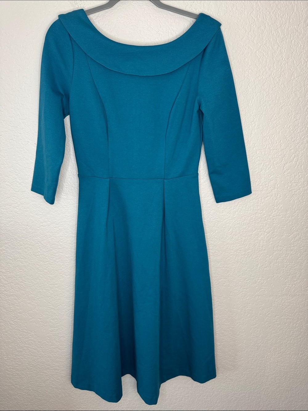 NWT Boden Teal Fit & Flare Dress Boat Neck 3/4 Sleeve Knee Length Size 4 - Picture 2 of 5